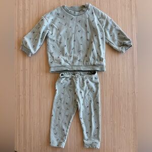 H&M Baby Girl Green Floral Sweatshirt Set 9-12 Months